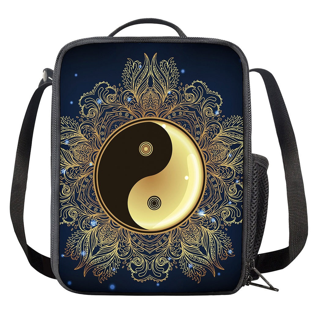 Gold Yin Yang Mandala Print Crossbody Lunch Bag
