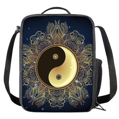 Gold Yin Yang Mandala Print Crossbody Lunch Bag