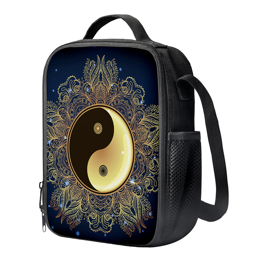 Gold Yin Yang Mandala Print Crossbody Lunch Bag