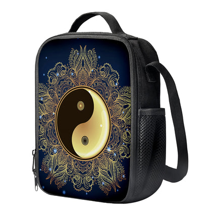 Gold Yin Yang Mandala Print Crossbody Lunch Bag
