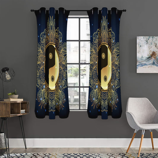 Gold Yin Yang Mandala Print Curtain