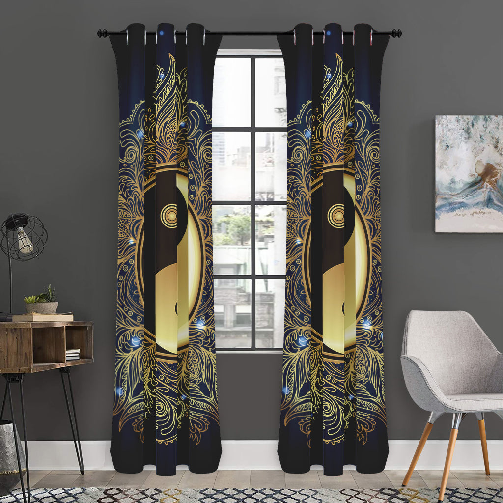 Gold Yin Yang Mandala Print Curtain