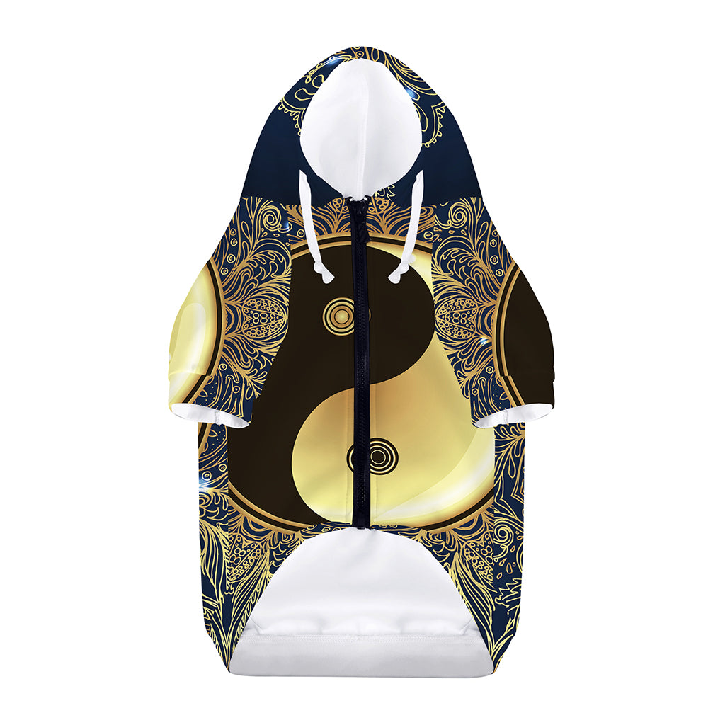 Gold Yin Yang Mandala Print Dog Zip Up Hoodie