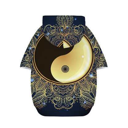 Gold Yin Yang Mandala Print Dog Zip Up Hoodie