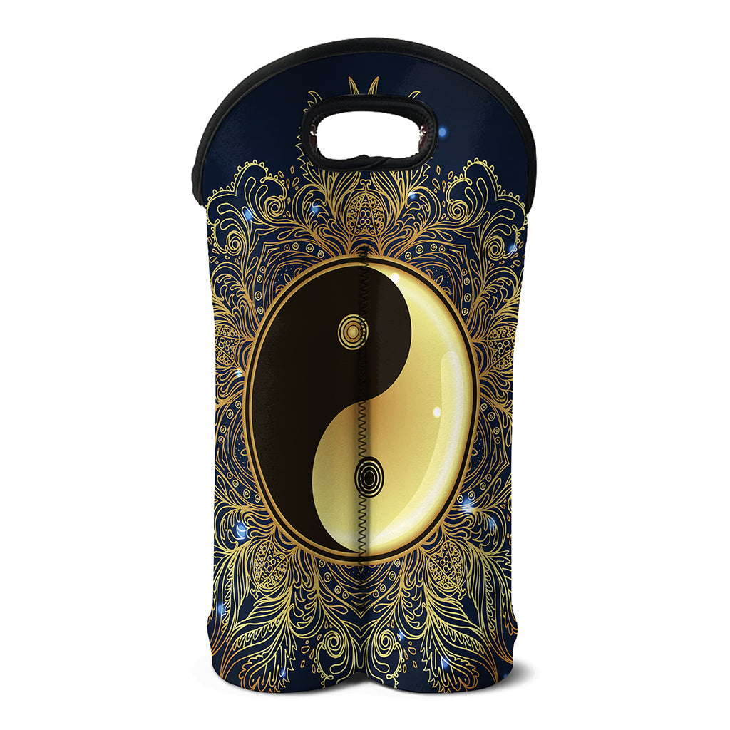 Gold Yin Yang Mandala Print Double Neoprene Wine Tote