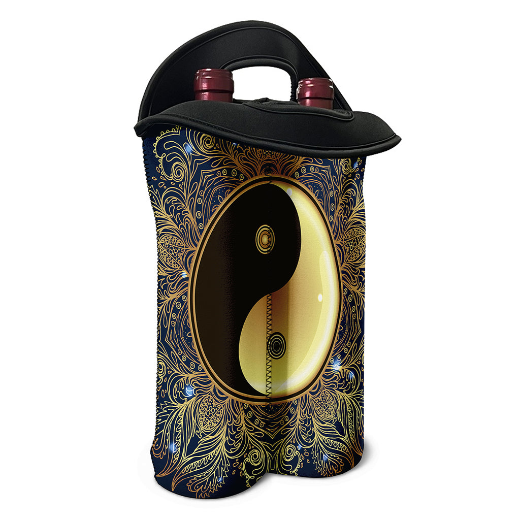 Gold Yin Yang Mandala Print Double Neoprene Wine Tote
