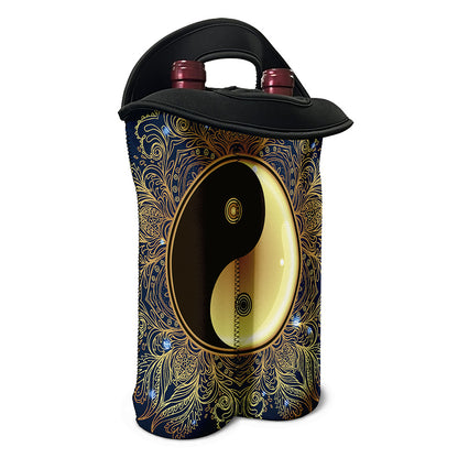 Gold Yin Yang Mandala Print Double Neoprene Wine Tote