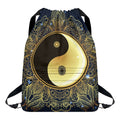 Gold Yin Yang Mandala Print Drawstring Backpack