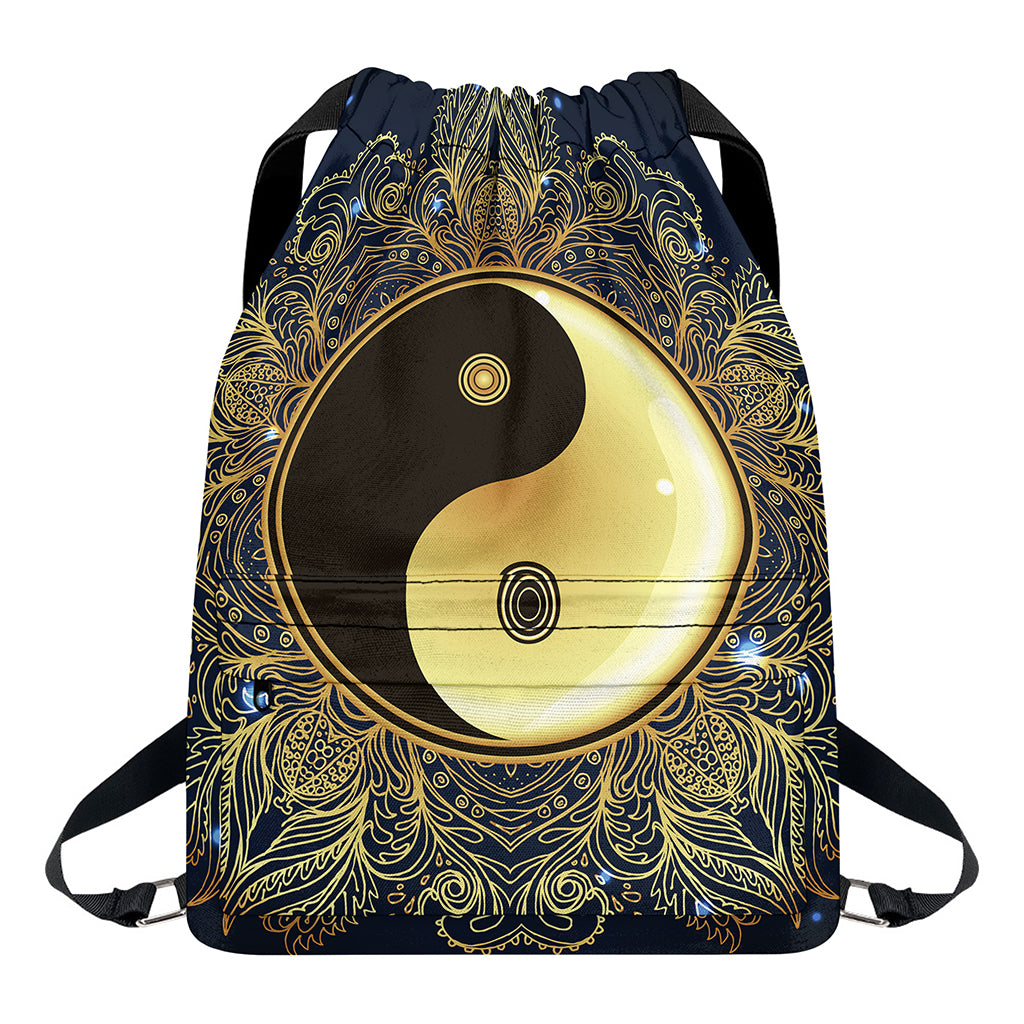 Gold Yin Yang Mandala Print Drawstring Backpack