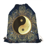 Gold Yin Yang Mandala Print Drawstring Bag