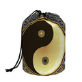 Gold Yin Yang Mandala Print Drawstring Makeup Bag