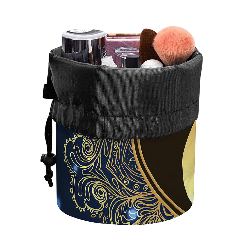 Gold Yin Yang Mandala Print Drawstring Makeup Bag