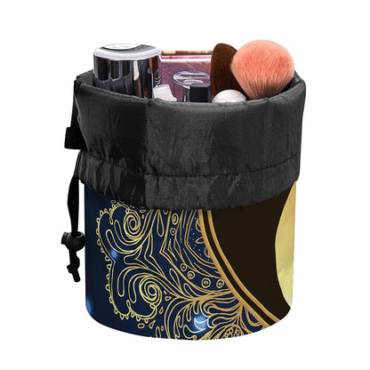 Gold Yin Yang Mandala Print Drawstring Makeup Bag