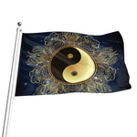 Gold Yin Yang Mandala Print Flag