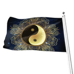 Gold Yin Yang Mandala Print Flag