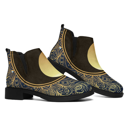 Gold Yin Yang Mandala Print Flat Ankle Boots