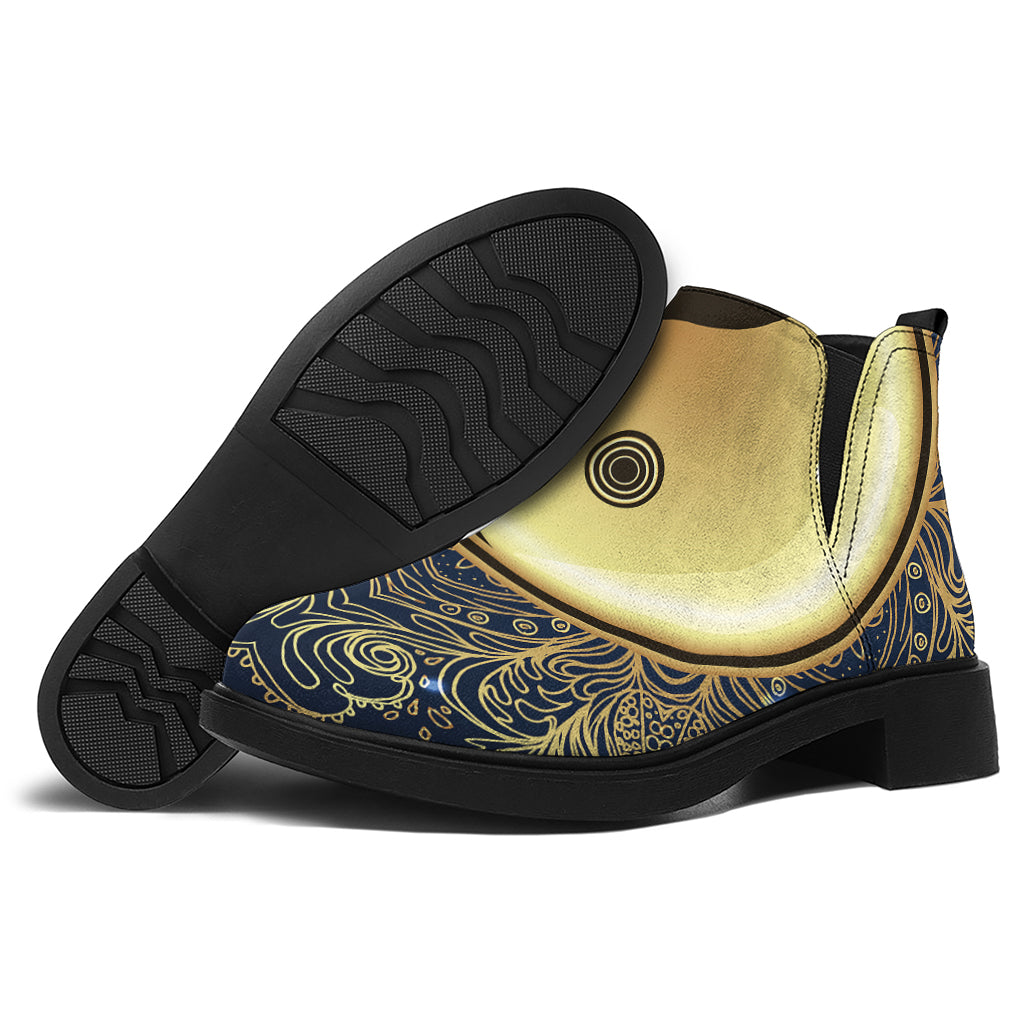 Gold Yin Yang Mandala Print Flat Ankle Boots