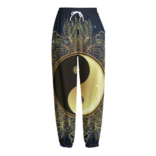 Gold Yin Yang Mandala Print Fleece Lined Knit Pants