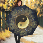 Gold Yin Yang Mandala Print Foldable Umbrella