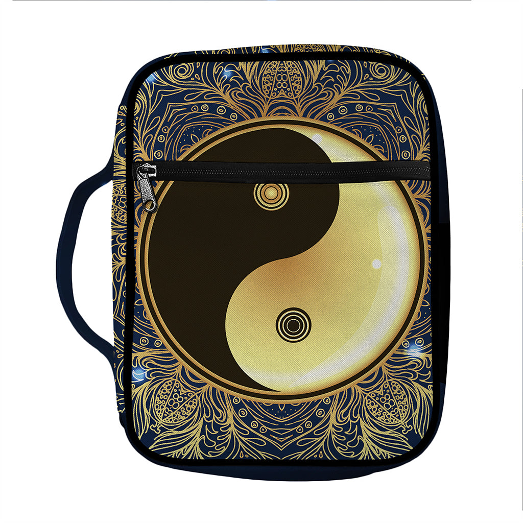 Gold Yin Yang Mandala Print Front Pocket Bible Bag