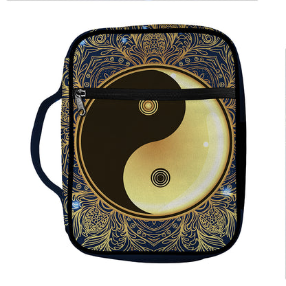 Gold Yin Yang Mandala Print Front Pocket Bible Bag