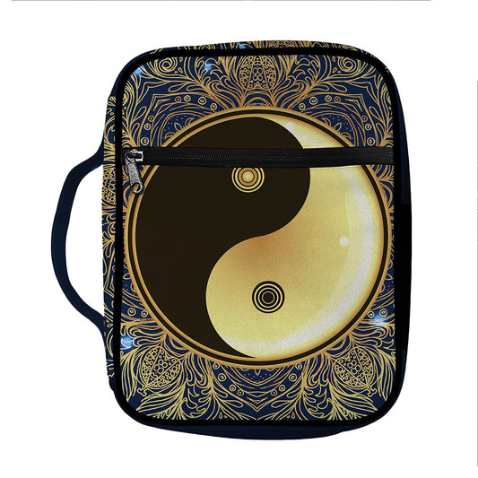 Gold Yin Yang Mandala Print Front Pocket Bible Bag