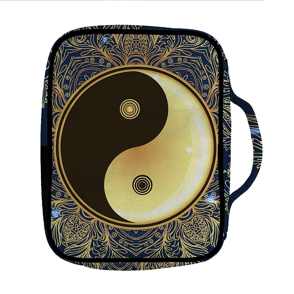 Gold Yin Yang Mandala Print Front Pocket Bible Bag