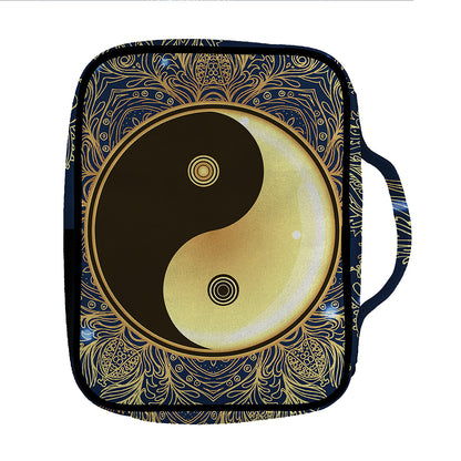 Gold Yin Yang Mandala Print Front Pocket Bible Bag