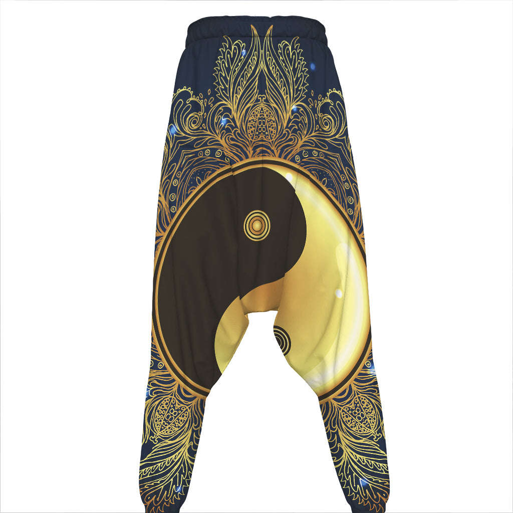 Gold Yin Yang Mandala Print Hammer Pants