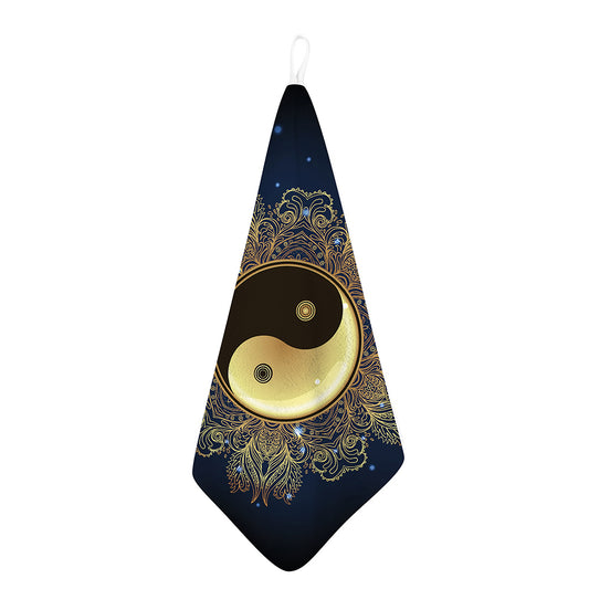 Gold Yin Yang Mandala Print Hand Towel