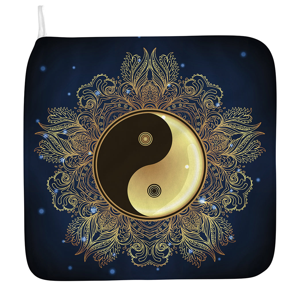 Gold Yin Yang Mandala Print Hand Towel