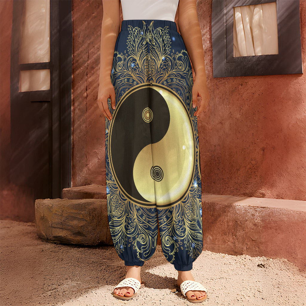 Gold Yin Yang Mandala Print Harem Pants