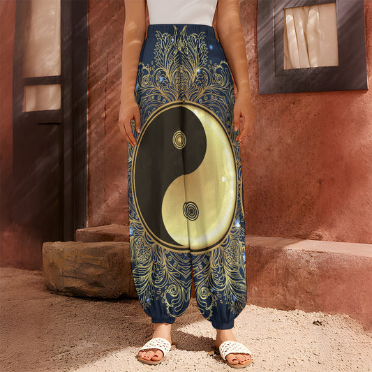 Gold Yin Yang Mandala Print Harem Pants