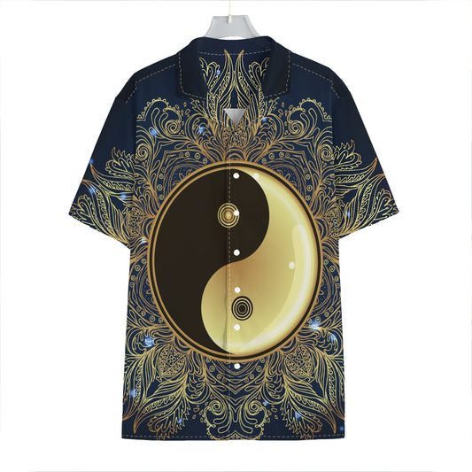 Gold Yin Yang Mandala Print Hawaiian Shirt