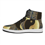 Gold Yin Yang Mandala Print High Top Leather Sneakers