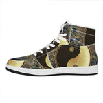Gold Yin Yang Mandala Print High Top Leather Sneakers