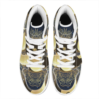Gold Yin Yang Mandala Print High Top Leather Sneakers