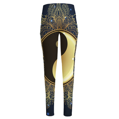 Gold Yin Yang Mandala Print High-Waisted Pocket Leggings