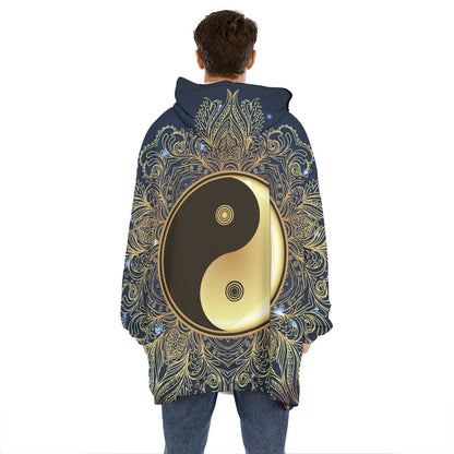 Gold Yin Yang Mandala Print Hoodie Blanket