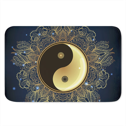 Gold Yin Yang Mandala Print Indoor Door Mat