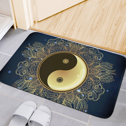 Gold Yin Yang Mandala Print Indoor Door Mat
