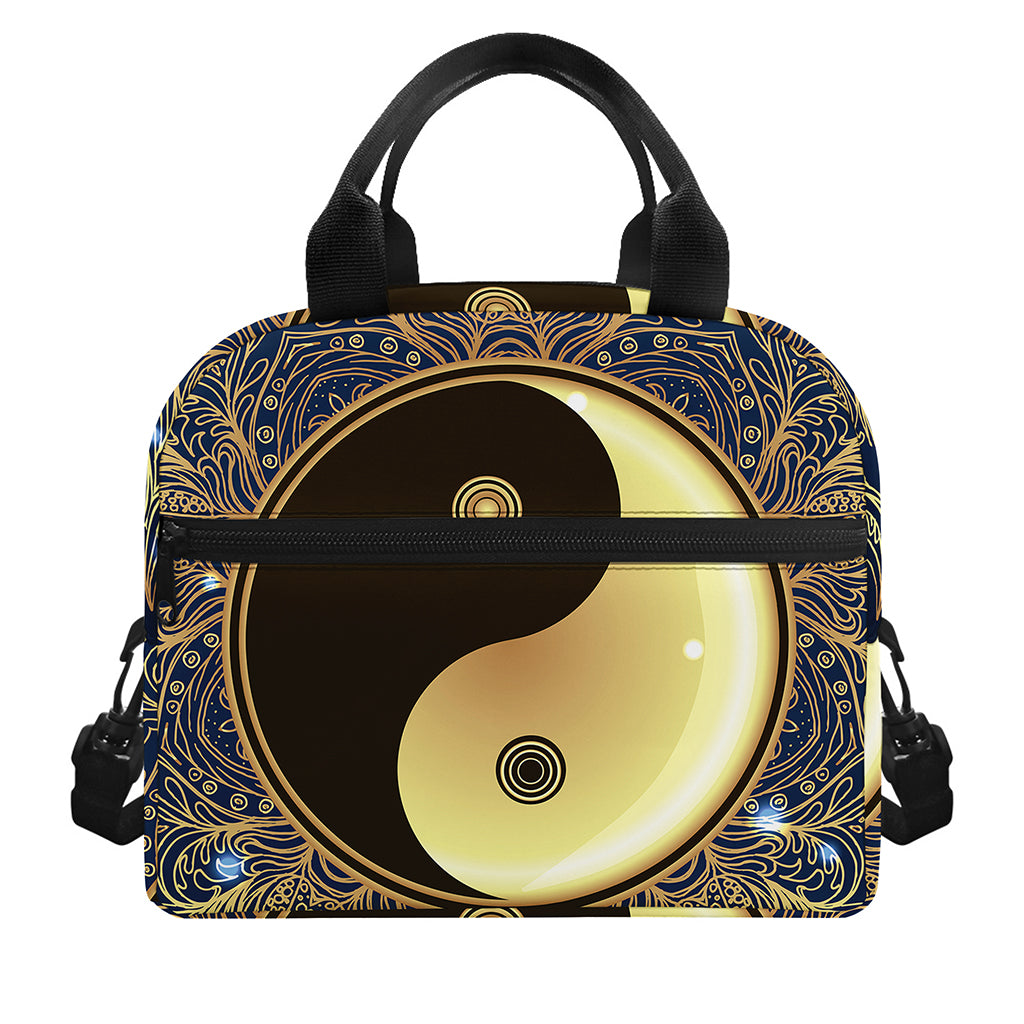 Gold Yin Yang Mandala Print Insulated Lunch Bag