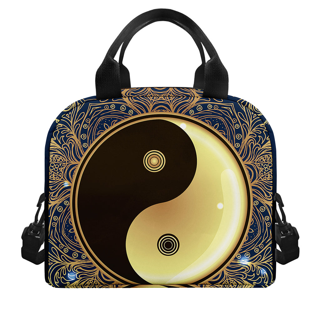 Gold Yin Yang Mandala Print Insulated Lunch Bag