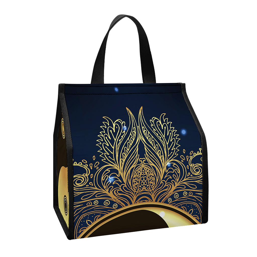 Gold Yin Yang Mandala Print Insulated Lunch Tote
