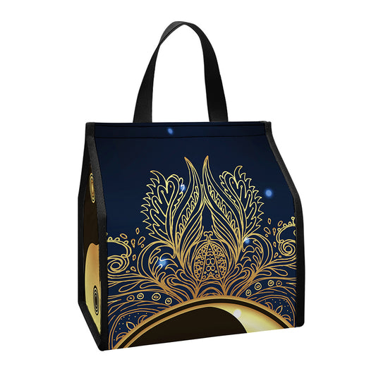 Gold Yin Yang Mandala Print Insulated Lunch Tote