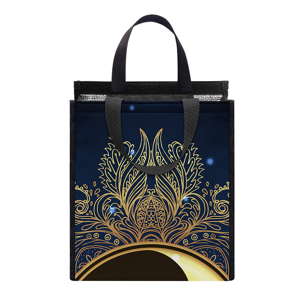 Gold Yin Yang Mandala Print Insulated Lunch Tote