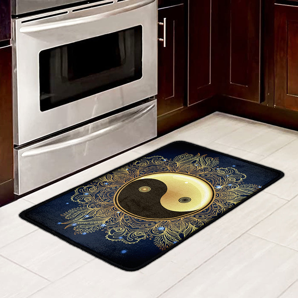 Gold Yin Yang Mandala Print Kitchen Mat