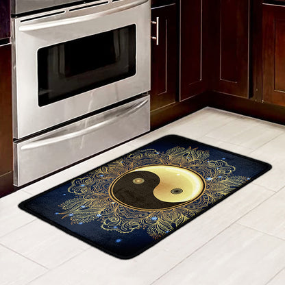 Gold Yin Yang Mandala Print Kitchen Mat