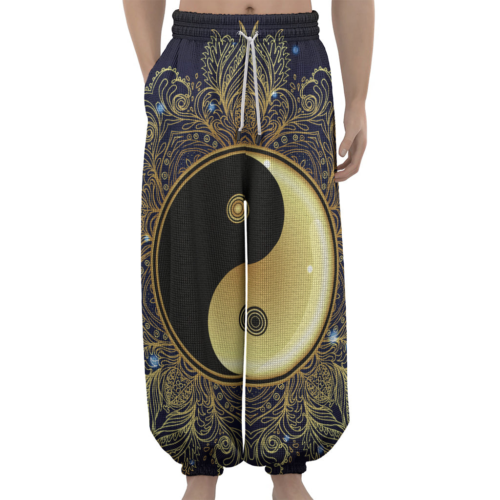 Gold Yin Yang Mandala Print Lantern Pants