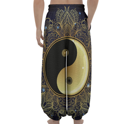 Gold Yin Yang Mandala Print Lantern Pants